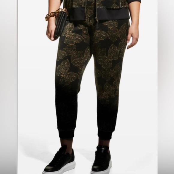 NWT Johnny Was Zuri Velour Sweatpants Black & Butterflies Plus 1X - Picture 8 of 15